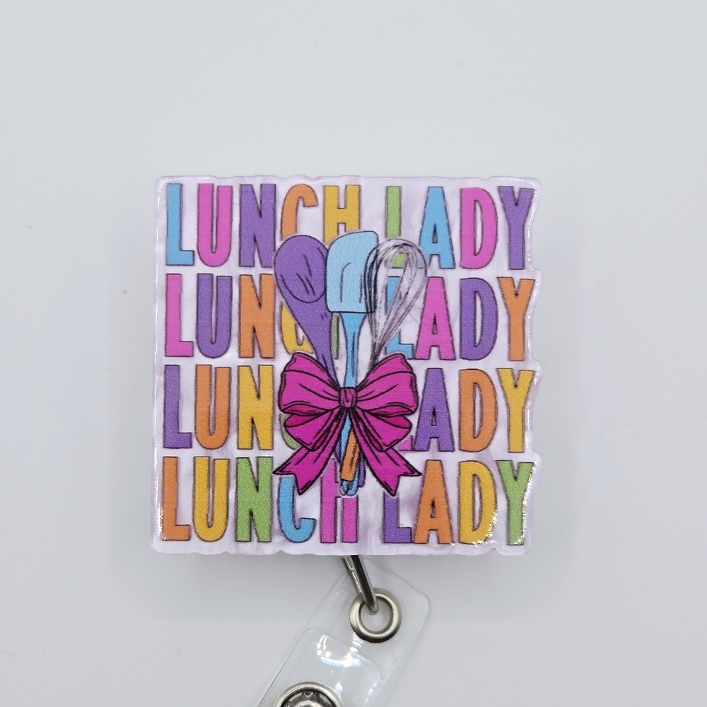 Colorful Lunch Lady Retractable Badge Reel Belt Or Alligator Clip Mix And Match
